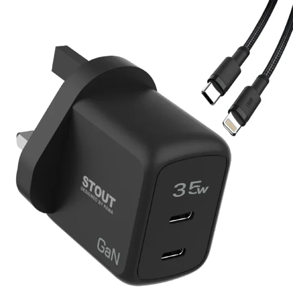 Pawa Dual Type-C Port Wall Charger 35W with Type-C Cable