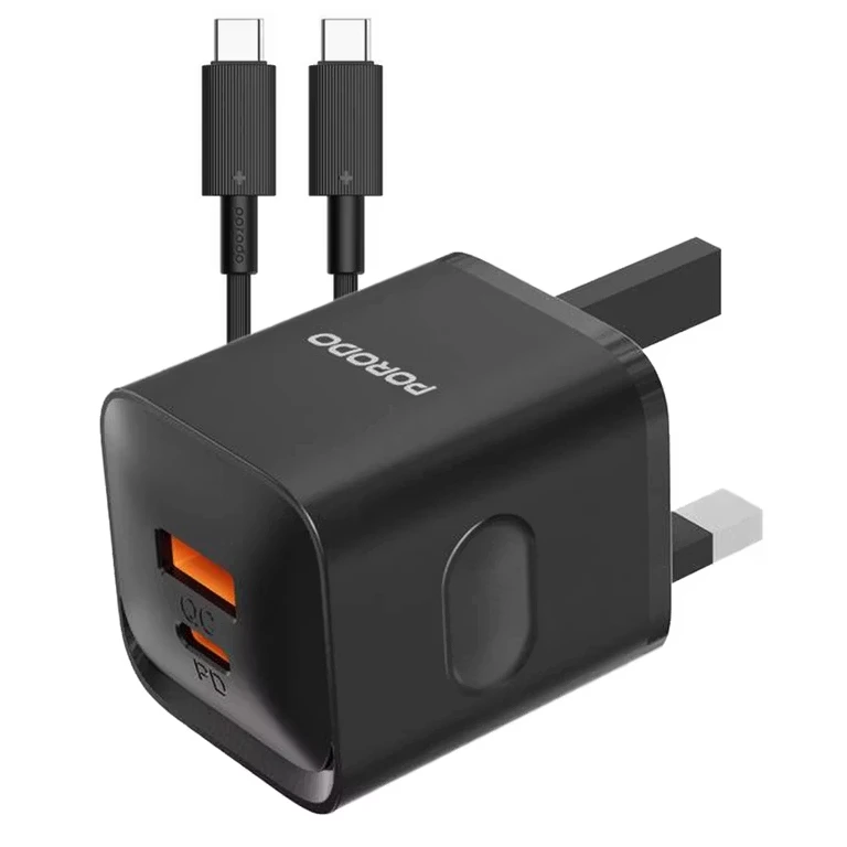 Porodo PD20 Dual Port Wall Charger (USB + Type-C) with Type-C to Type-C Cable