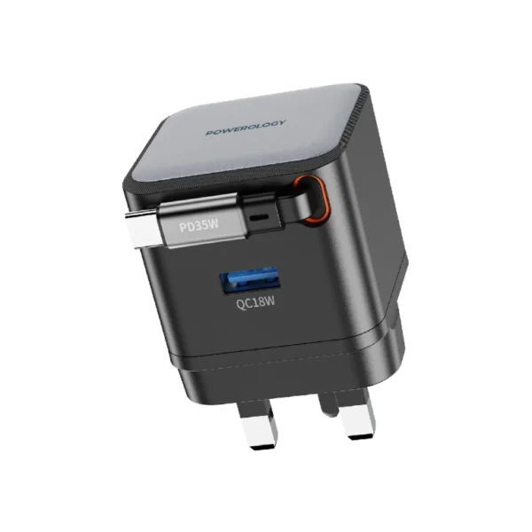 Powerology Dual Output Retractable GaN Charger PD 35W